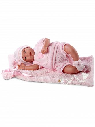 Кукла младенец со звуком в розовом костюмчике, 43 см., с одеялом 